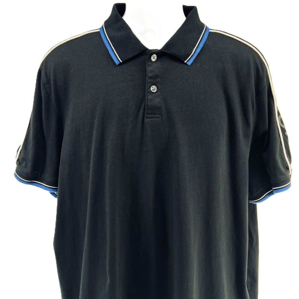 Michael Kors Polo Shirt Mens XL Black Spell Out Shoulder Logo Short Sleeve Golf